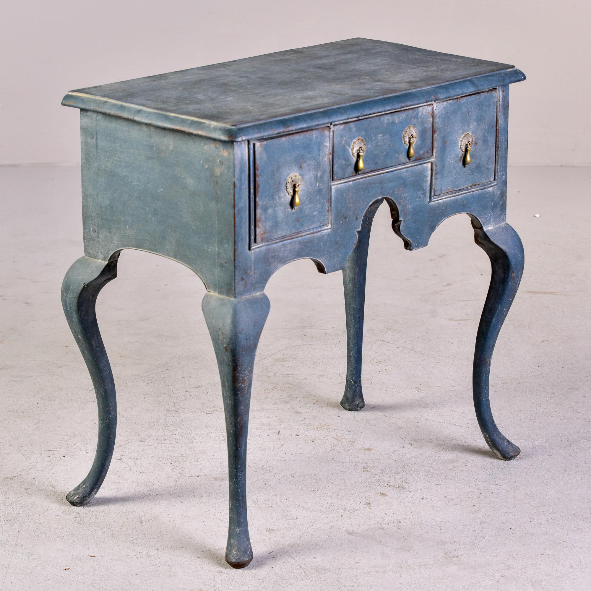 Small 18th C English Three Drawer Lowboy / Lamp Table with Blue Paint 7