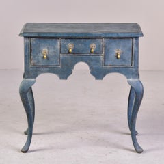 Small 18th C English Three Drawer Lowboy / Lamp Table with Blue Paint