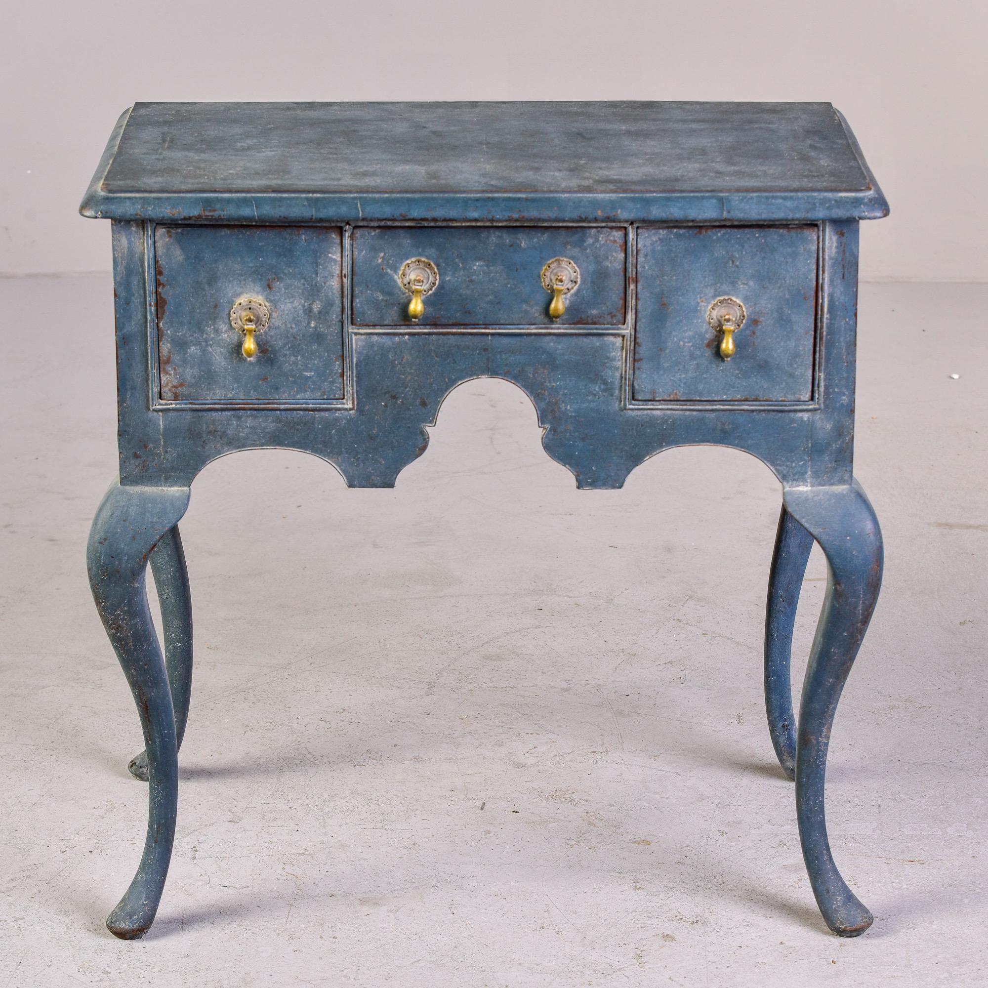 Small 18th C English Three Drawer Lowboy / Lamp Table with Blue Paint 1