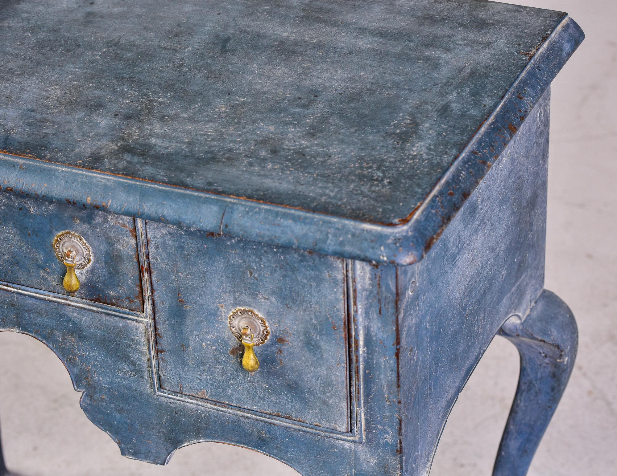 Small 18th C English Three Drawer Lowboy / Lamp Table with Blue Paint 2
