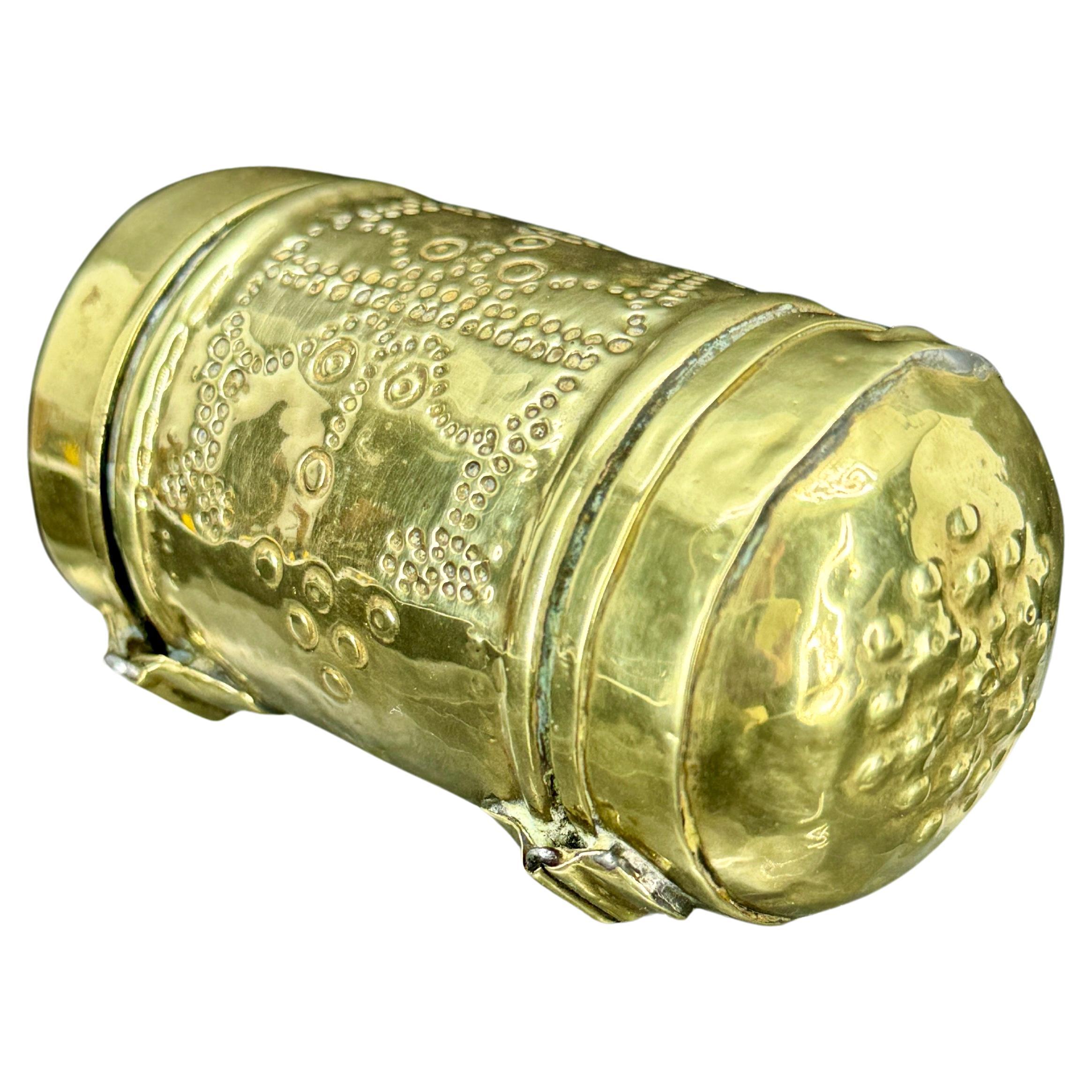 Small 18th Century Brass Two Compartment Brass Container Originally Used For Tea or Tobacco.