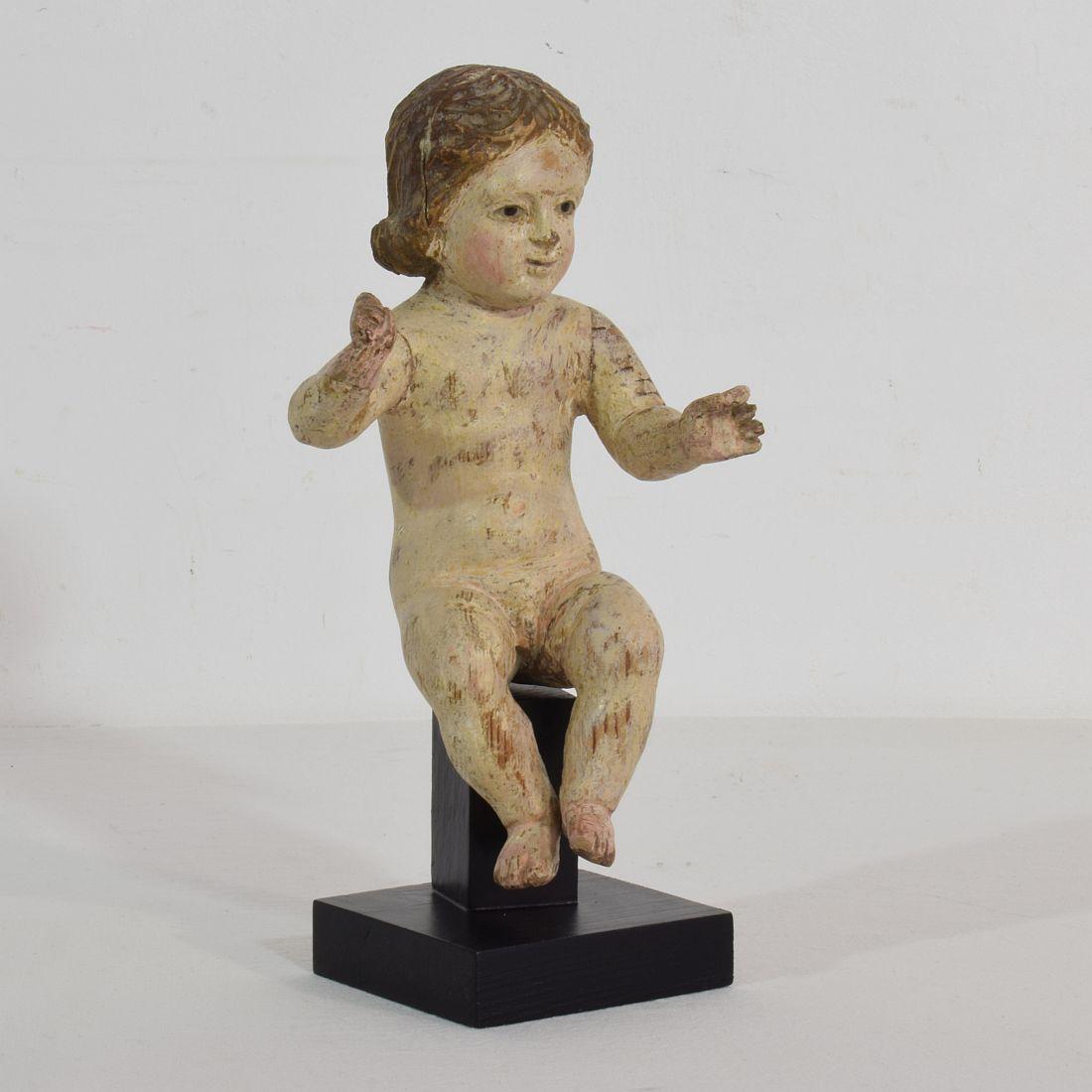 Hand-Carved Small 18th Century Carved Baroque Spanish Baby Christ, Nino, Santo