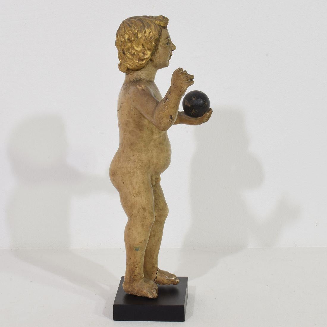Hand-Carved Small 18th Century Carved Baroque Spanish Baby Christ, Nino, Santo