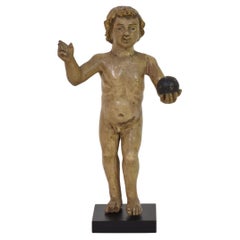 Petit Christ espagnol du 18ème siècle sculpté en forme de bébé, Nino, Santo