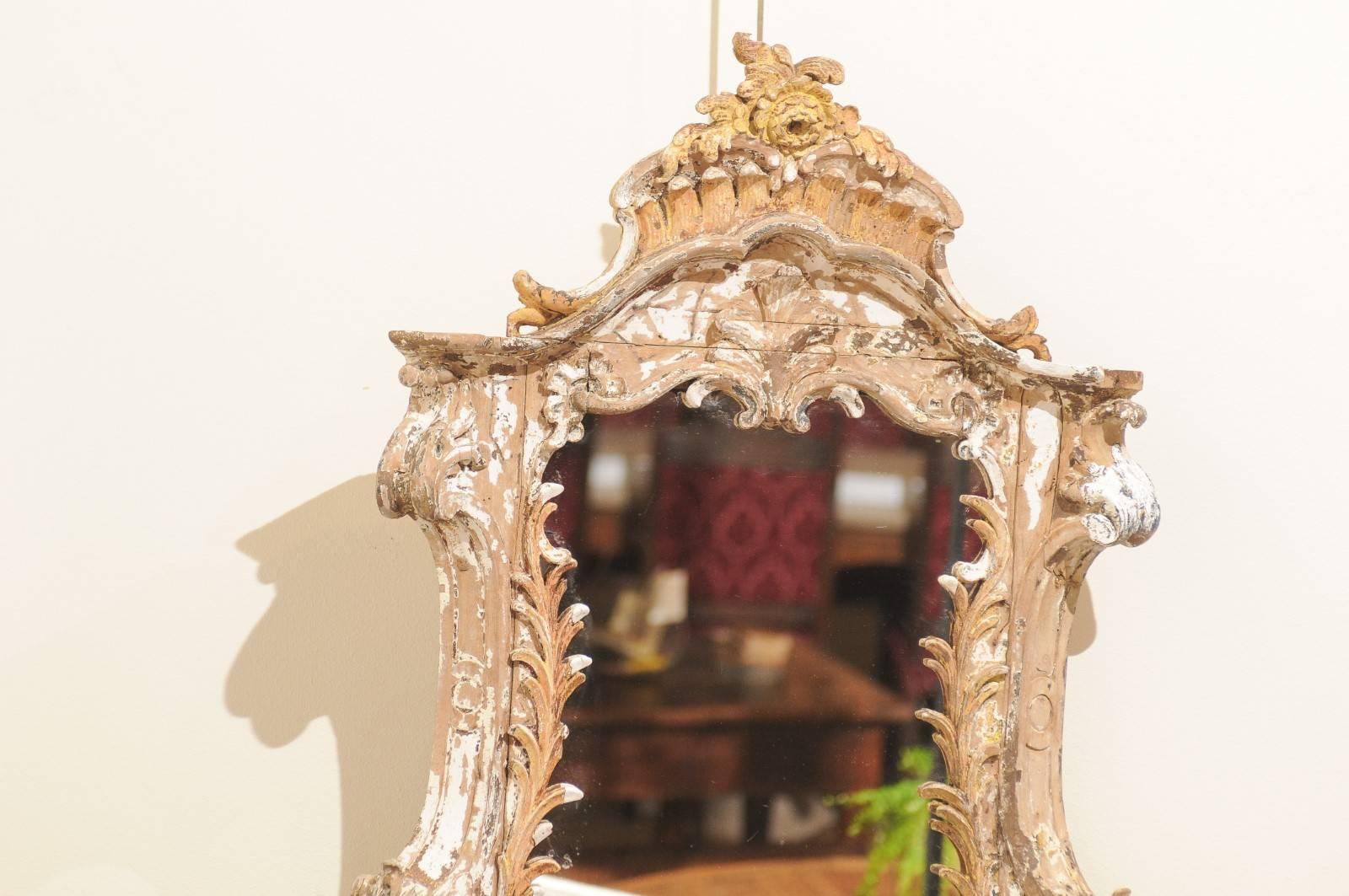Hand-Carved Small 18th Century Carved Wood Venetian Mirror