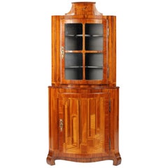 Small 18th Century Corner Cupboard, Architectural Marquetry, Italy, Walnut