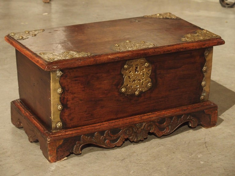 Small 18th Century Dutch Colonial Documents Trunk with Brass Mounts For Sale 6