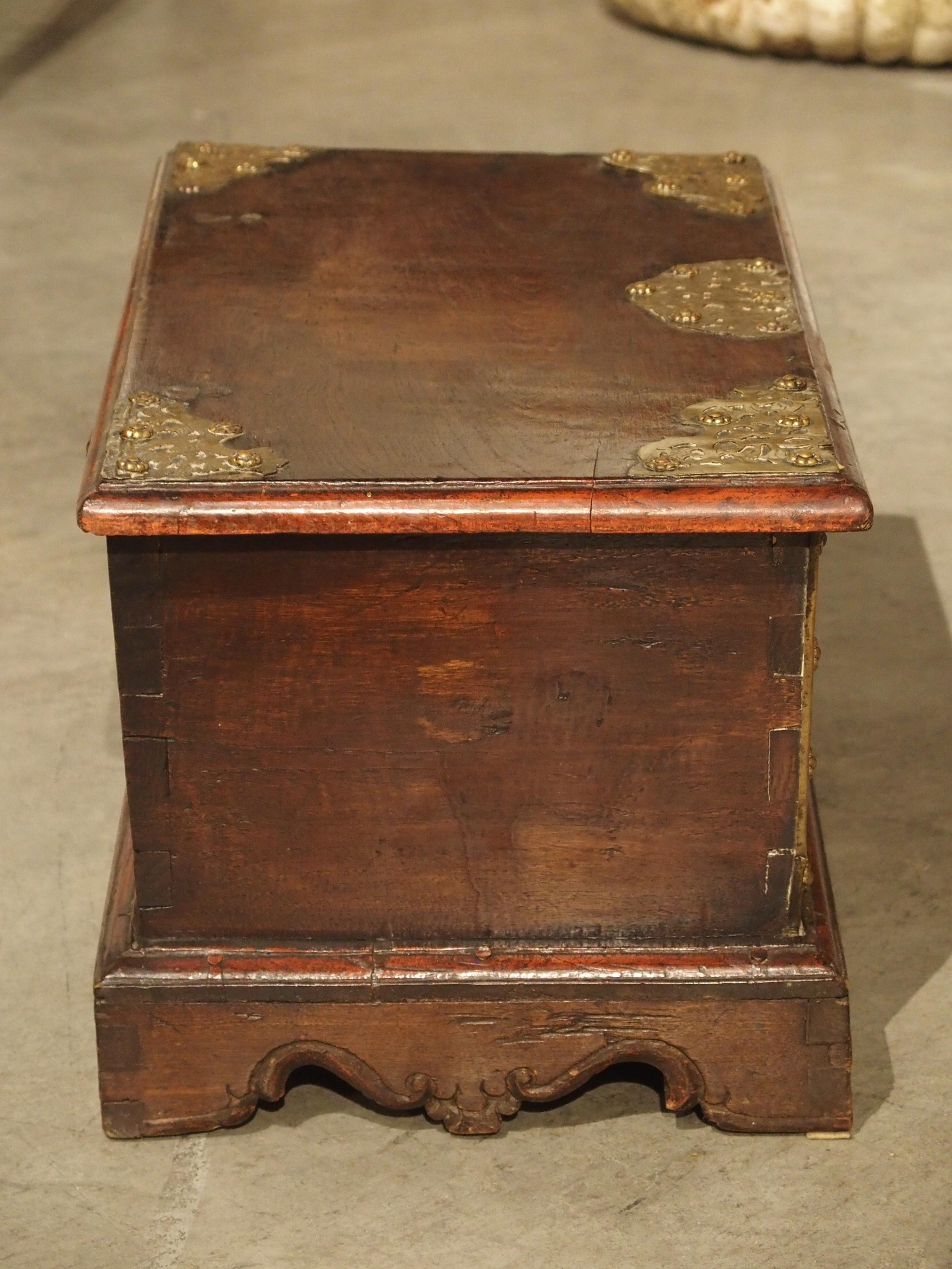 Wood Small 18th Century Dutch Colonial Documents Trunk with Brass Mounts