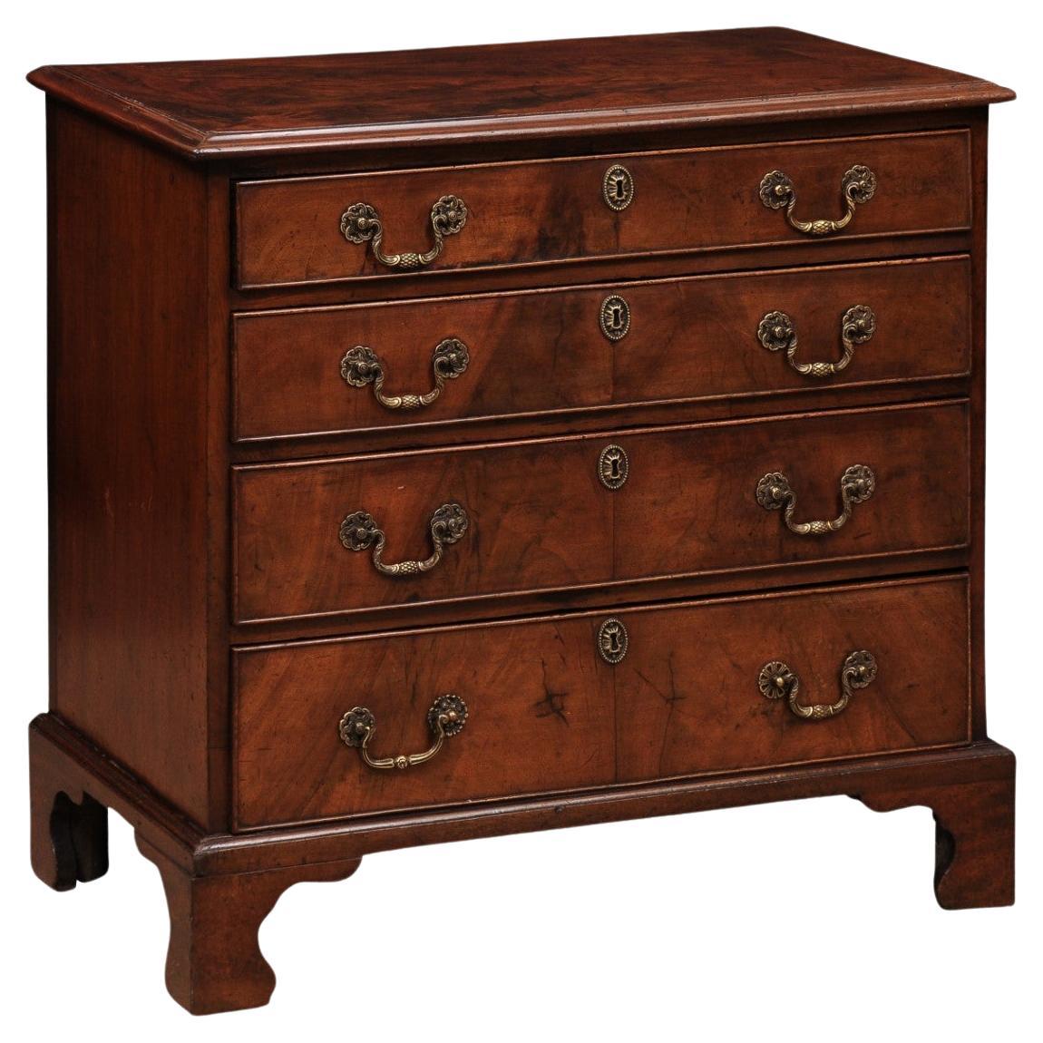 Small 18th Century English Mahogany Bachelor’s Chest with 4 Drawers and Bracket For Sale