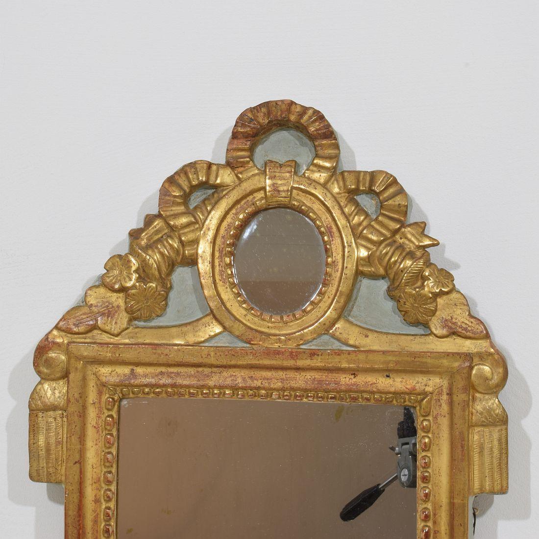 Hand-Painted Small 18th Century French Giltwood Louis XVI Style Mirror For Sale