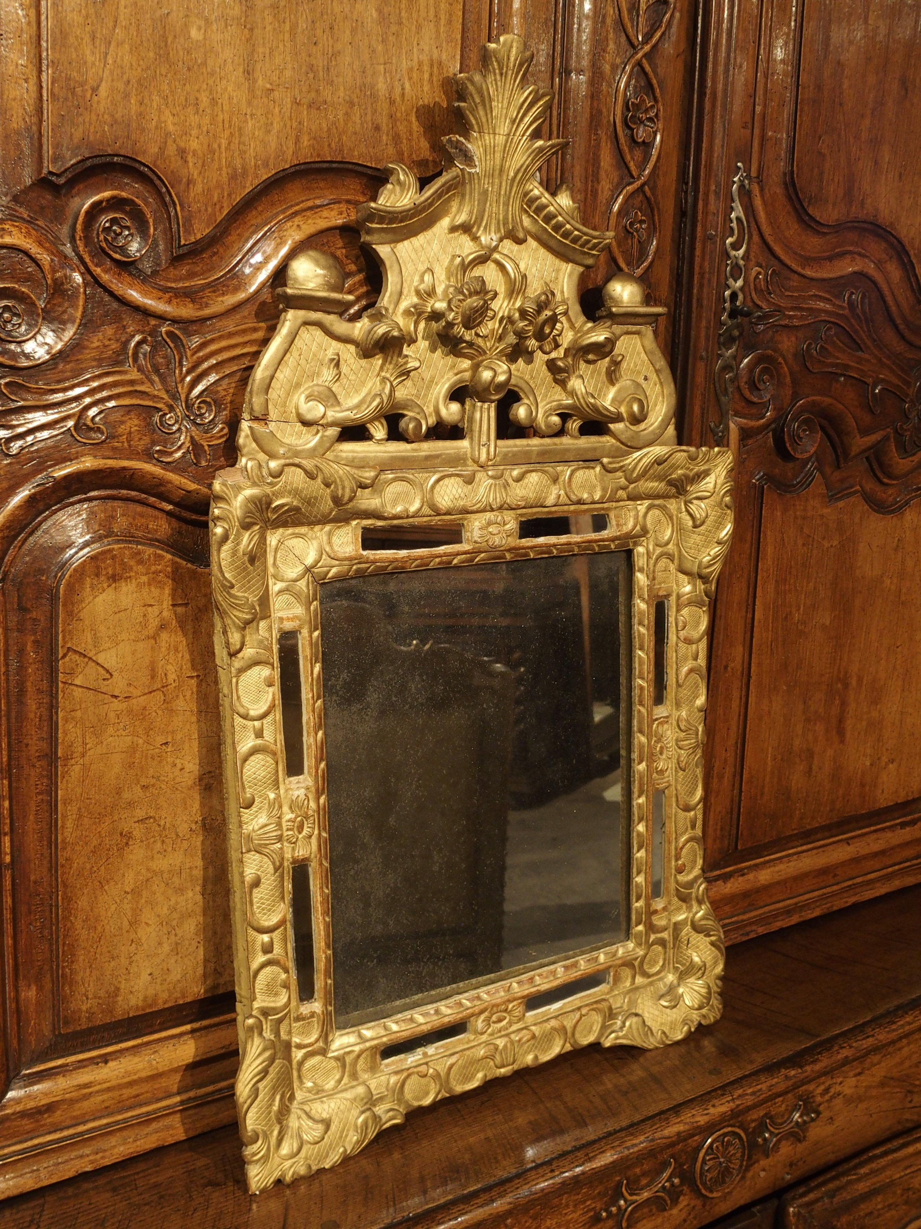 Regency Small 18th Century French Giltwood Mirror “a Parcloses” from Provence