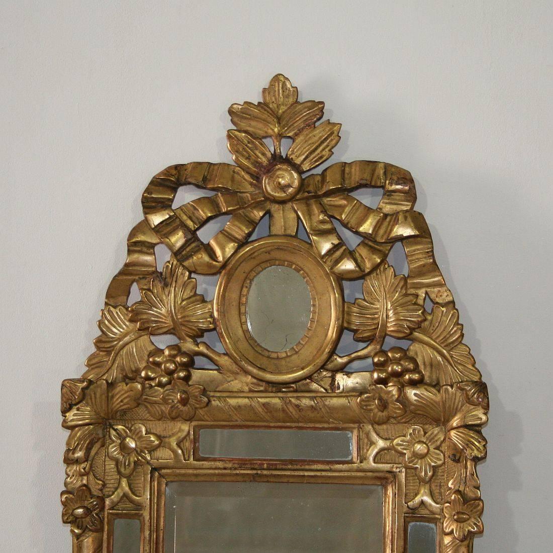 Hand-Carved Small 18th Century French Louis XV Baroque Giltwood Mirror