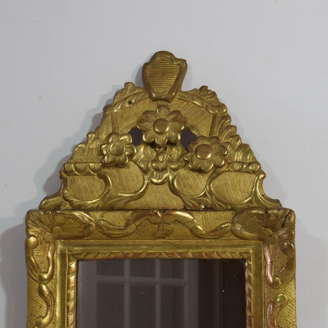 Hand-Carved Small 18th Century French Louis XV Giltwood Mirror
