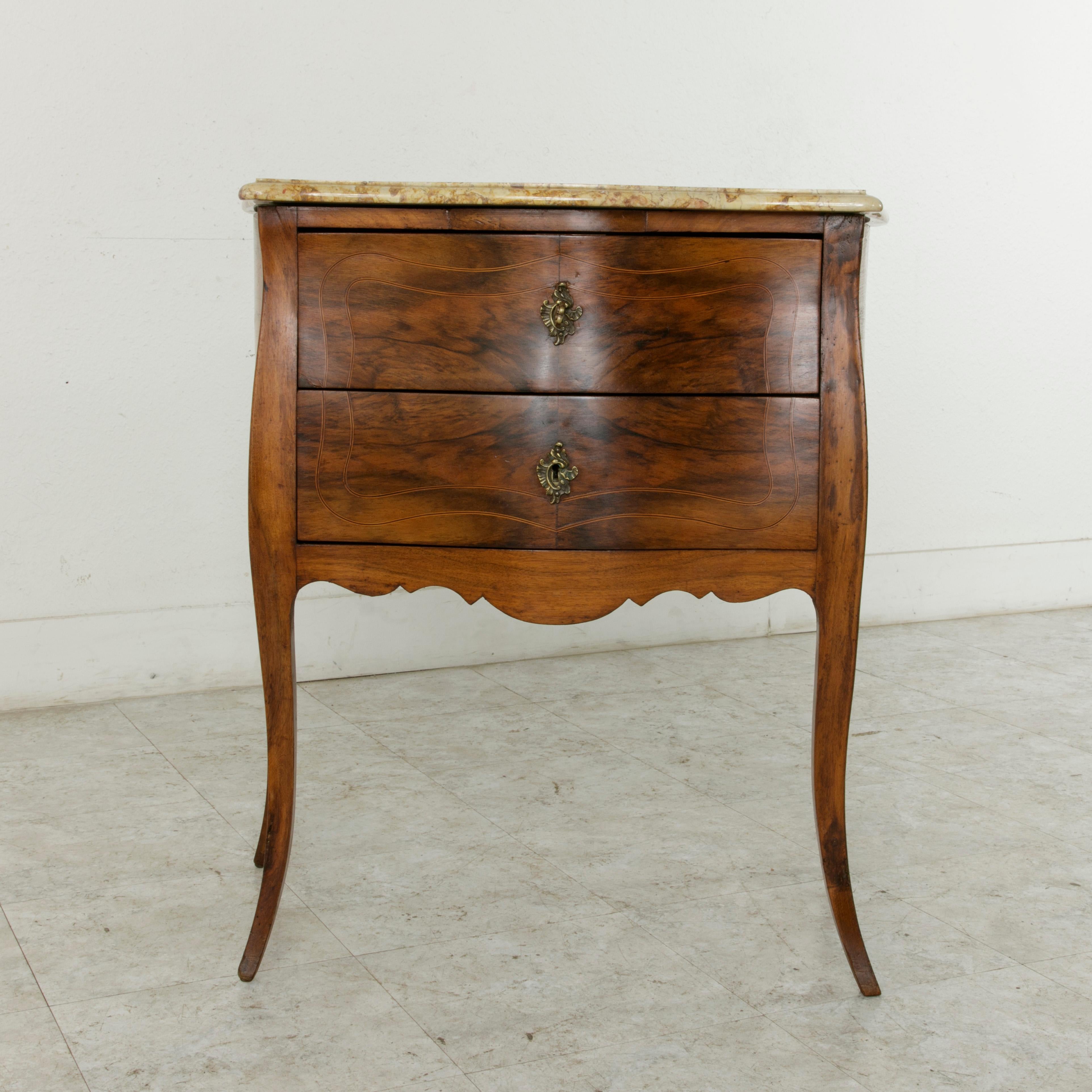 Ebonized Small 18th Century French Louis XV Style Marquetry Commode or Chest, Marble-Top