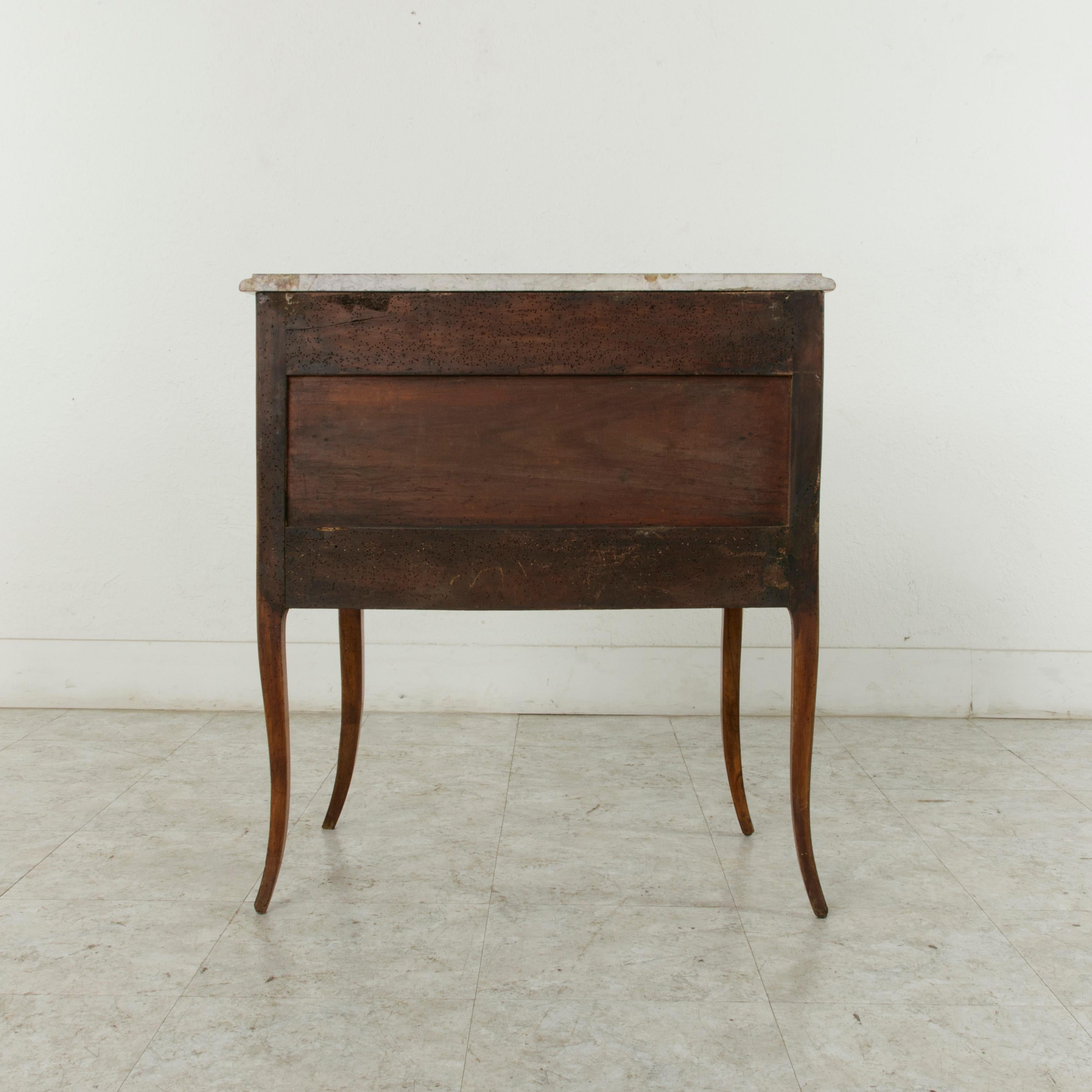Small 18th Century French Louis XV Style Marquetry Commode or Chest, Marble-Top 1
