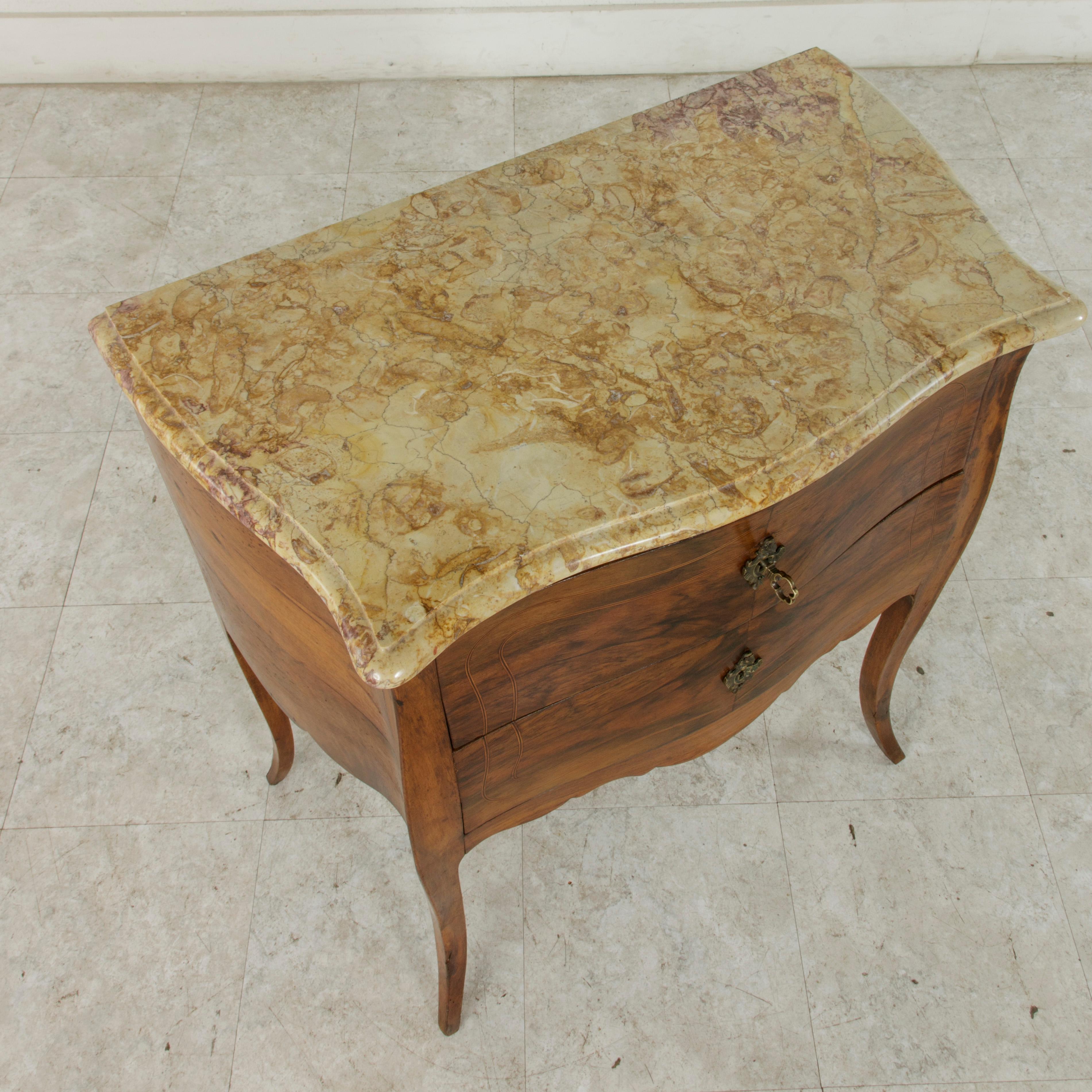 Small 18th Century French Louis XV Style Marquetry Commode or Chest, Marble-Top 3