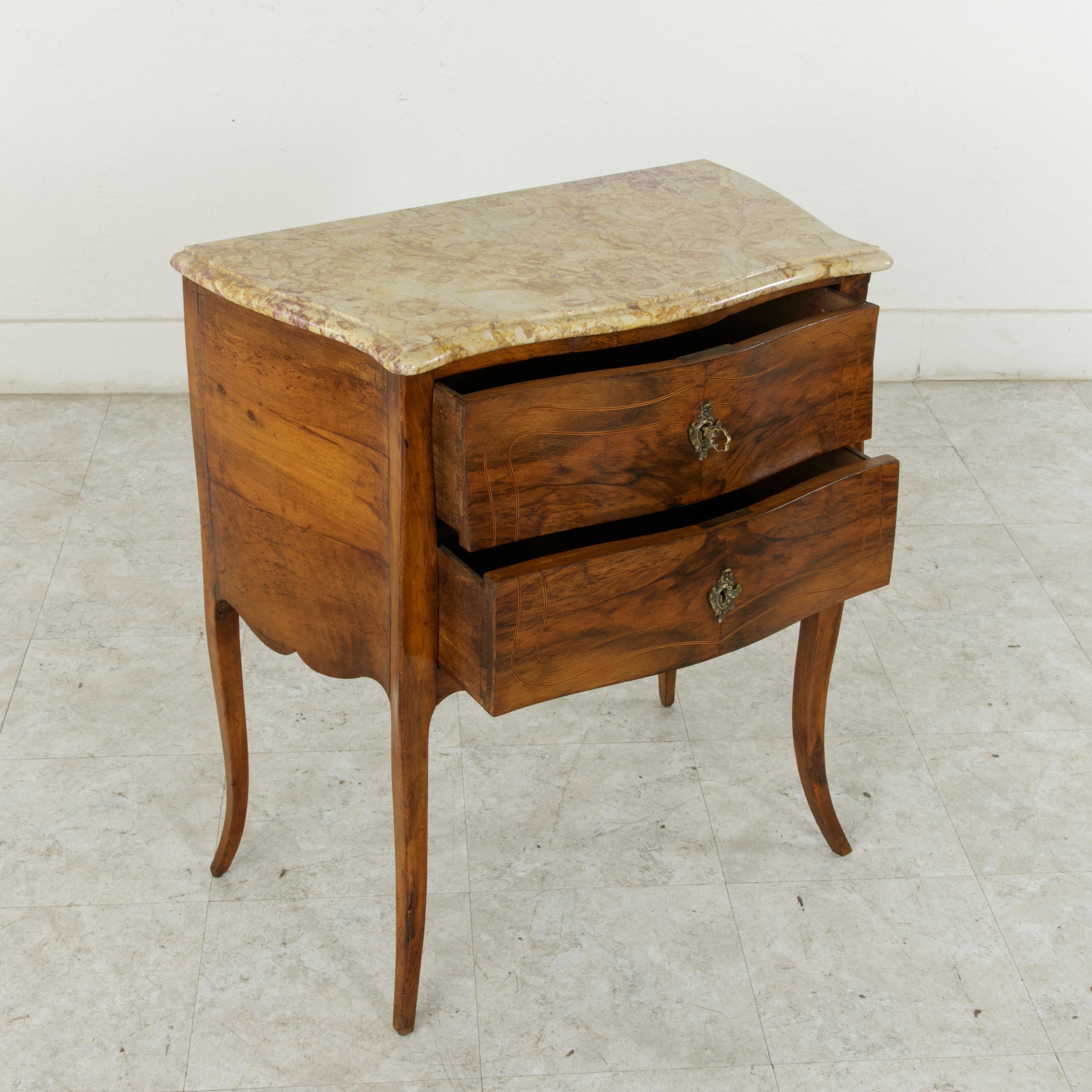 Small 18th Century French Louis XV Style Marquetry Commode or Chest, Marble-Top 5