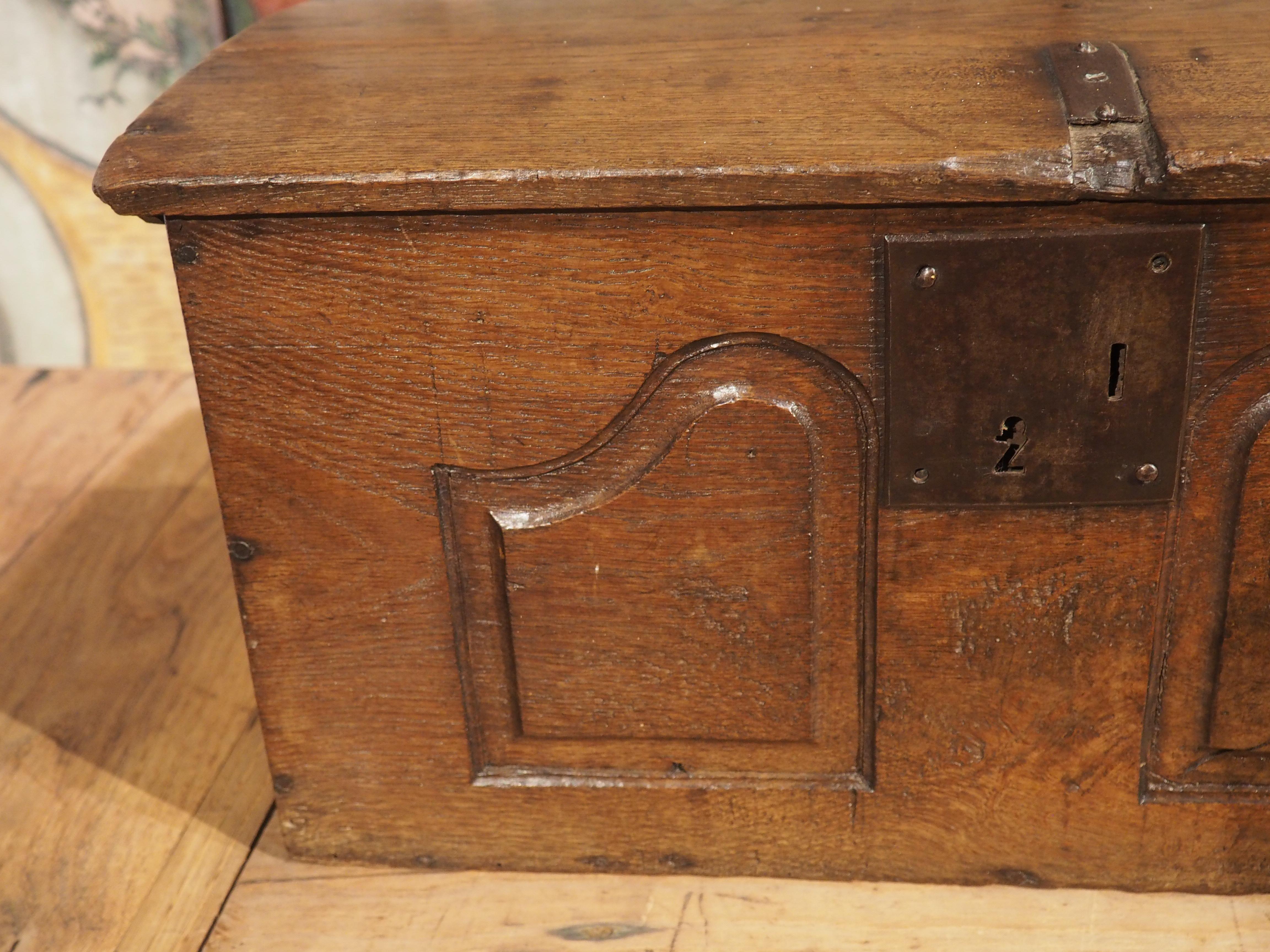 Hand-Carved Small 18th Century French Oak Trunk from Normandy