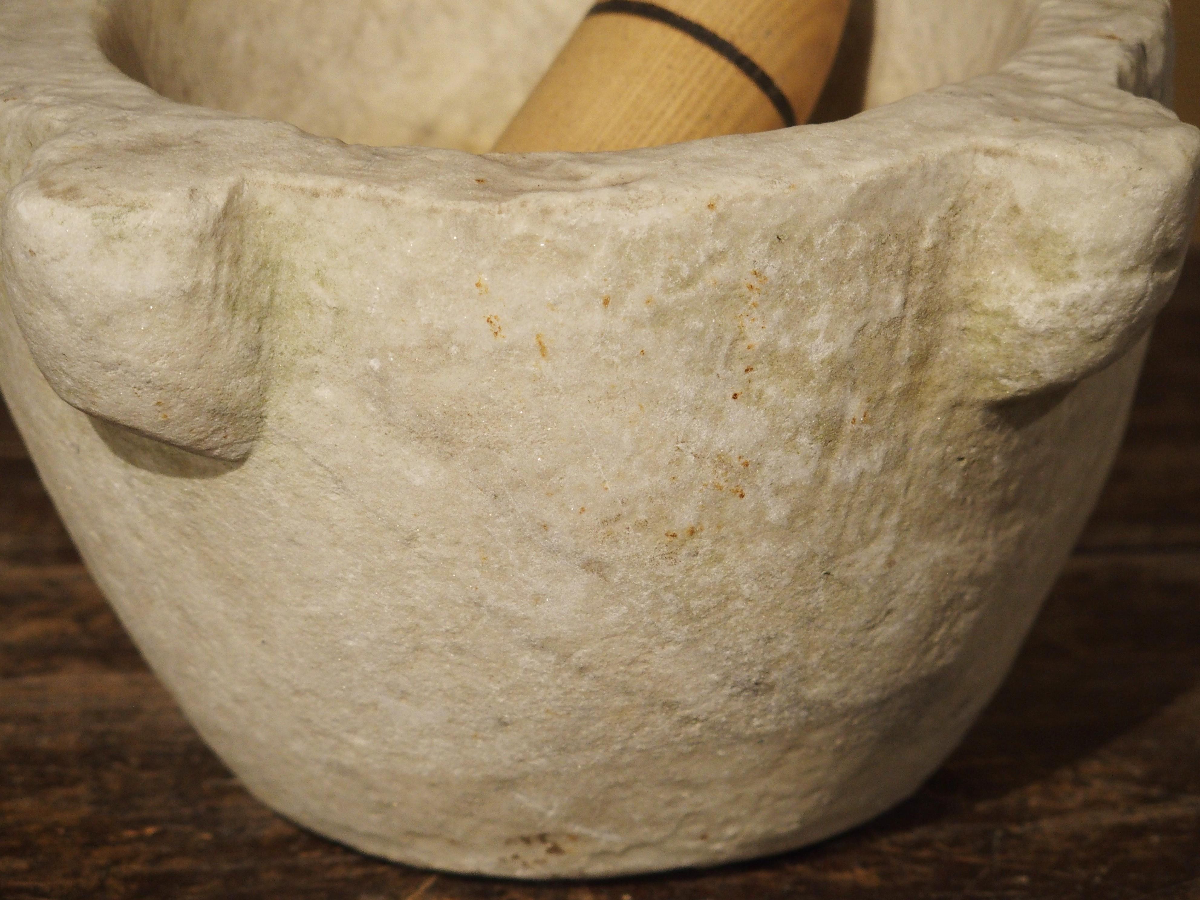 Hand-Carved Small 18th Century French White Marble Mortar and Pestle