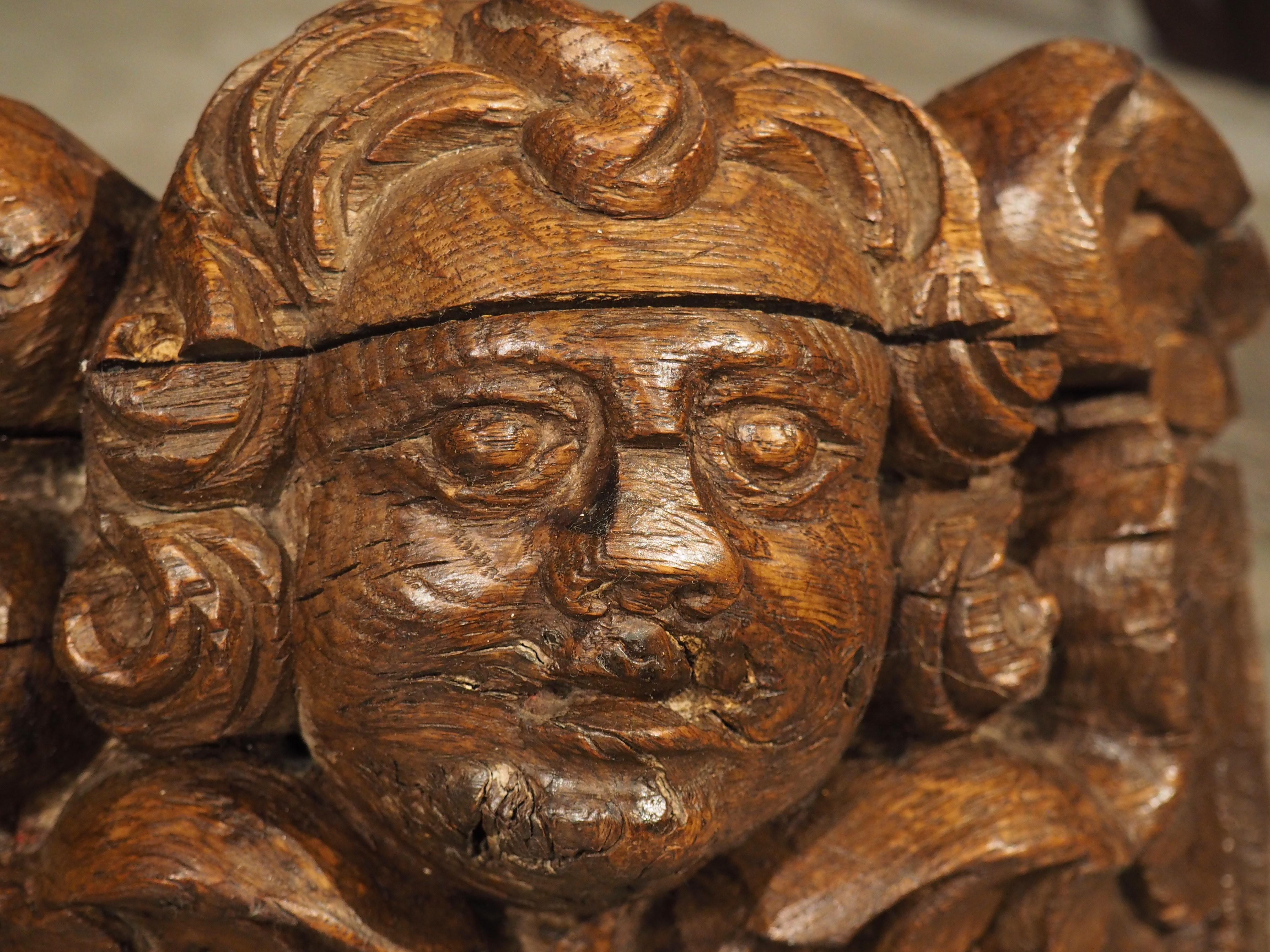Hand-Carved Small 18th Century French Winged Cherub in Carved Oak