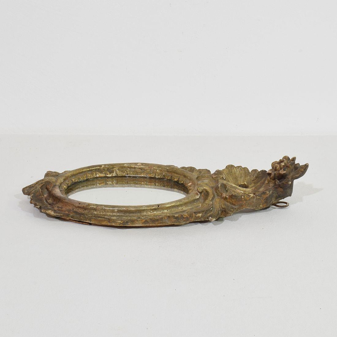 Small 18th Century Italian Baroque Carved Wooden Mirror 6