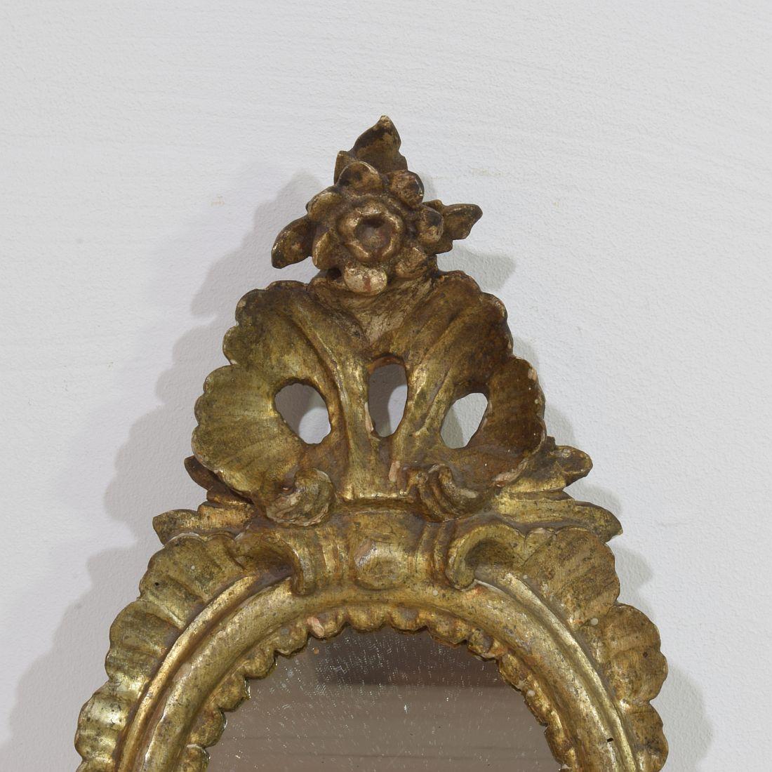 Hand-Carved Small 18th Century Italian Baroque Carved Wooden Mirror