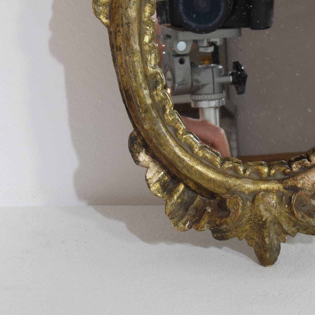 Small 18th Century Italian Baroque Carved Wooden Mirror 2