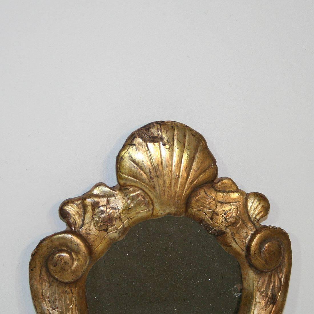 Hand-Carved Small 18th Century Italian Baroque Giltwood Mirror