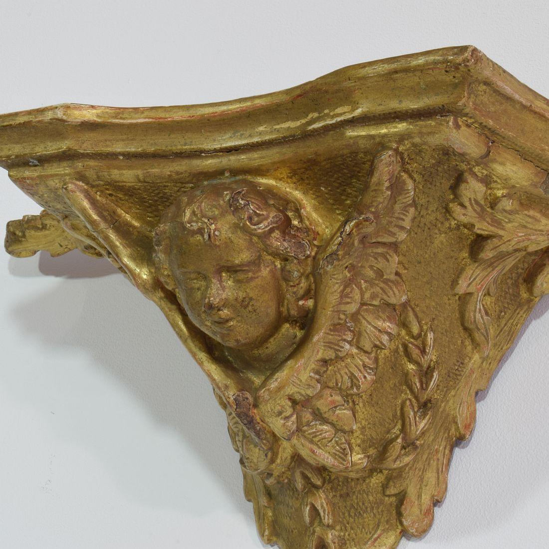 Small 18th Century Italian Baroque Giltwood Wall Console with Angel 6