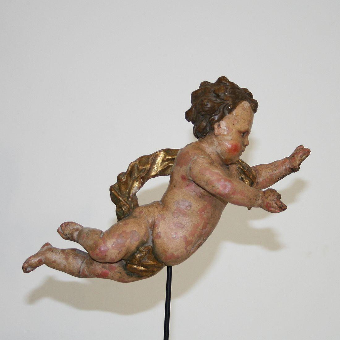 Small 18th Century Italian Carved Wooden Baroque Angel 2