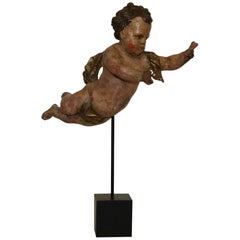 Small 18th Century Italian Carved Wooden Baroque Angel