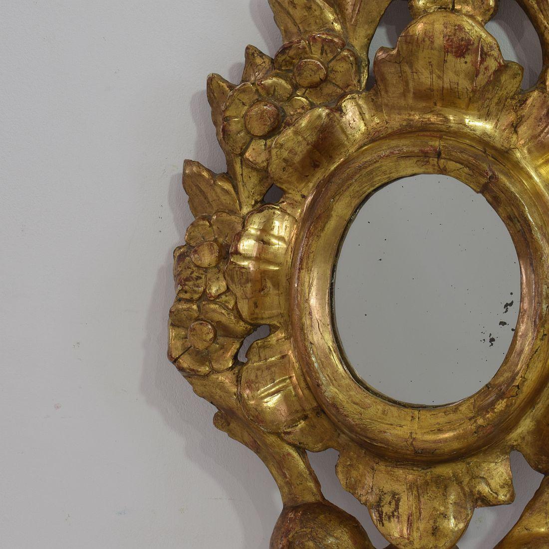Hand-Carved Small 18th Century Italian Giltwood Baroque Mirror