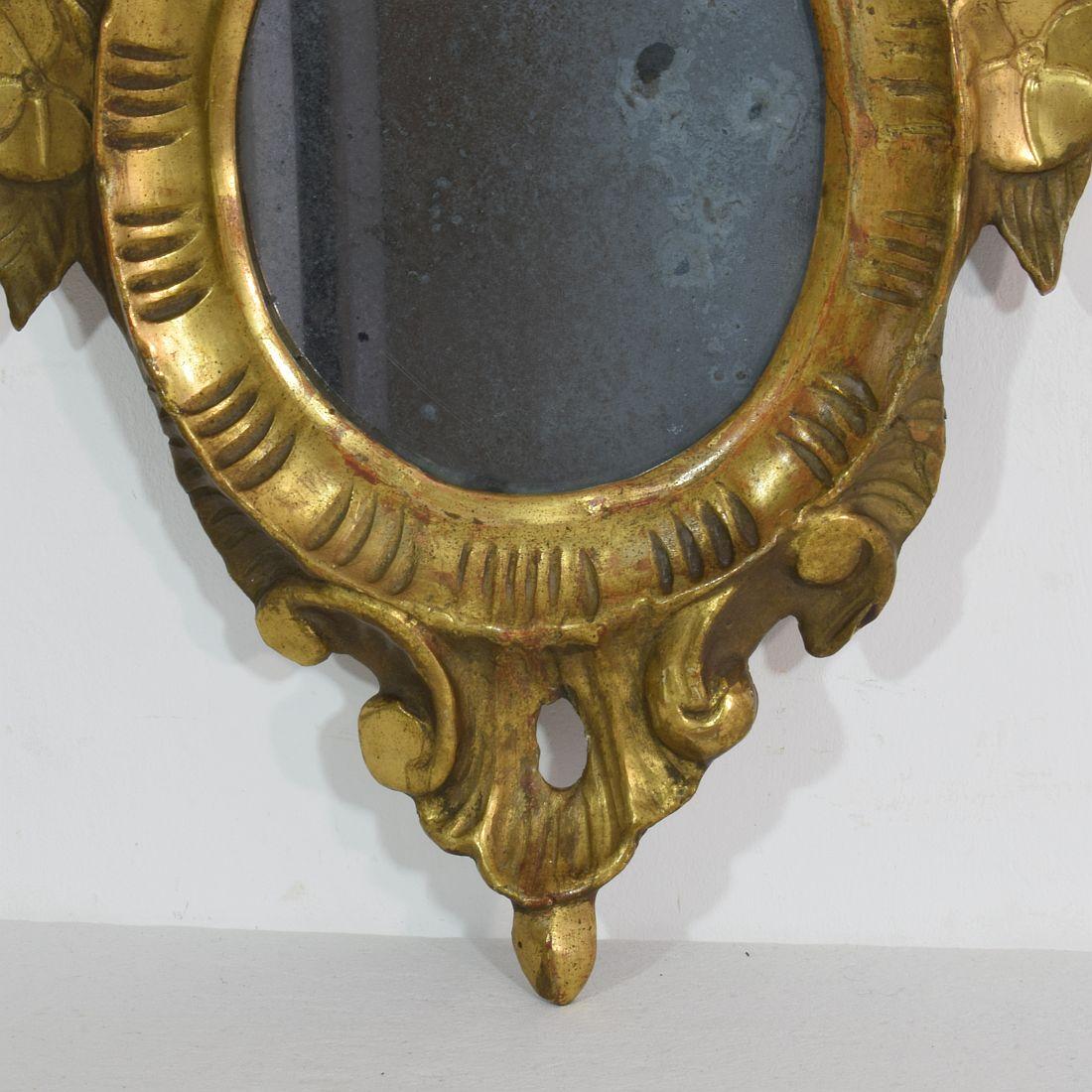 Wood Small 18th Century Italian Giltwood Baroque Mirror