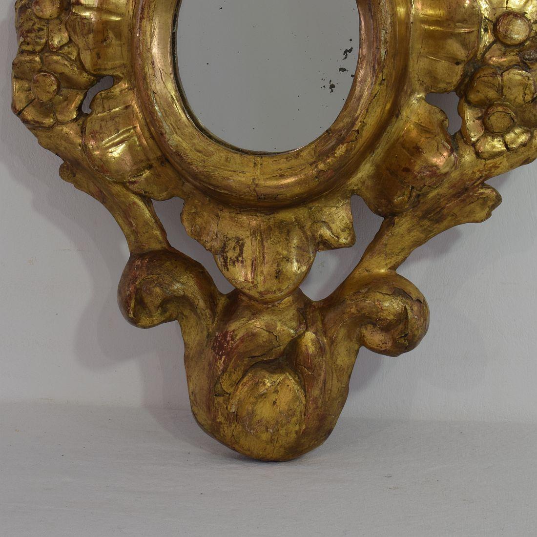 18th Century and Earlier Small 18th Century Italian Giltwood Baroque Mirror