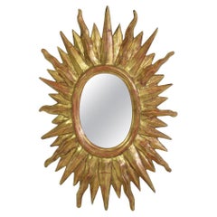 Antique Small 18th Century Italian Giltwood Baroque Sun Mirror