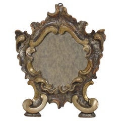 Small 18th Century, Italian Handcarved Silver Gilt Baroque Mirror
