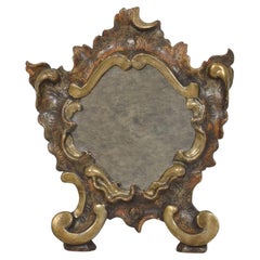 Small 18th Century, Italian Handcarved Silver Gilt Baroque Mirror