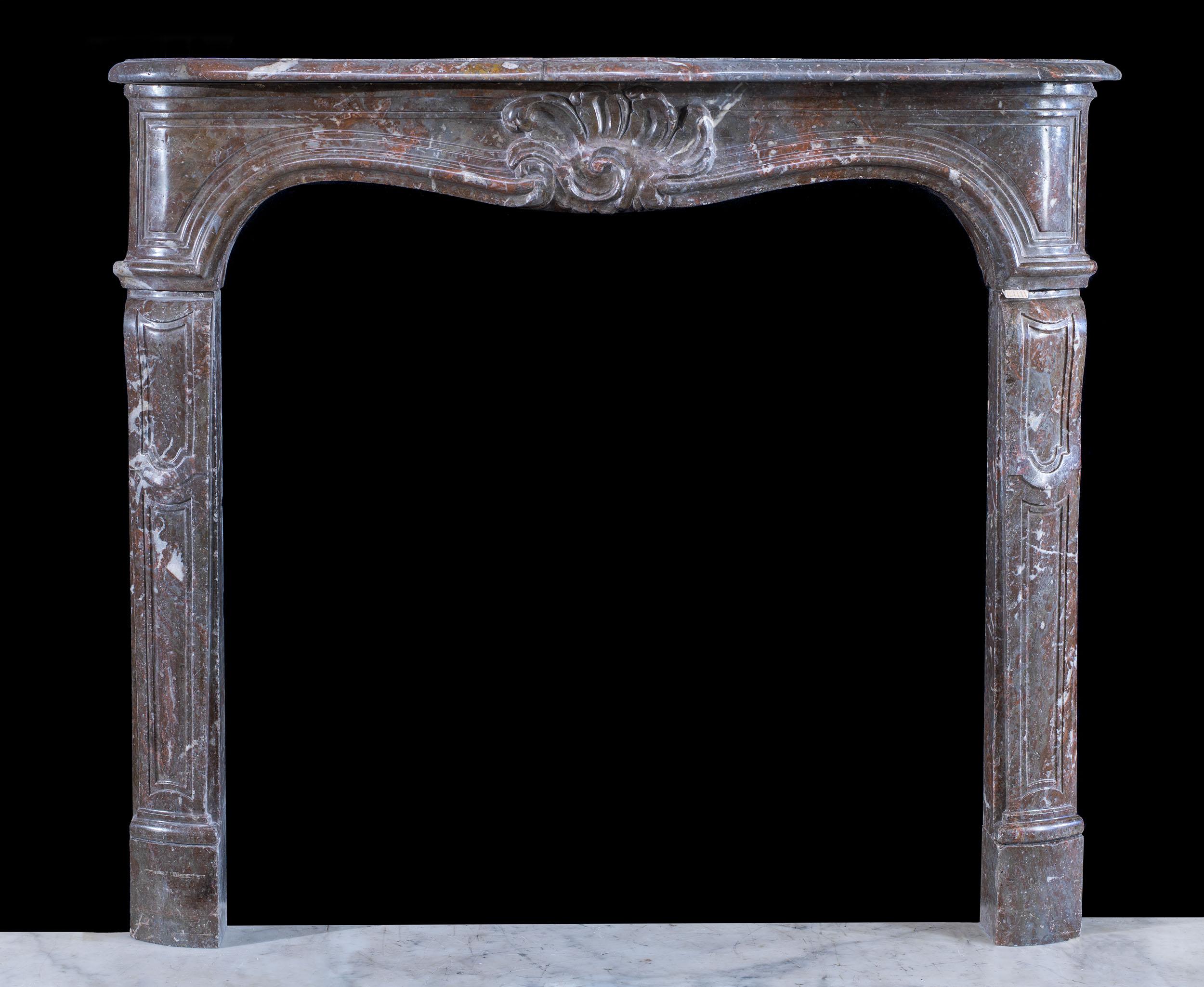 Hand-Carved Small 18th Century Louis XV Marble Fireplace For Sale