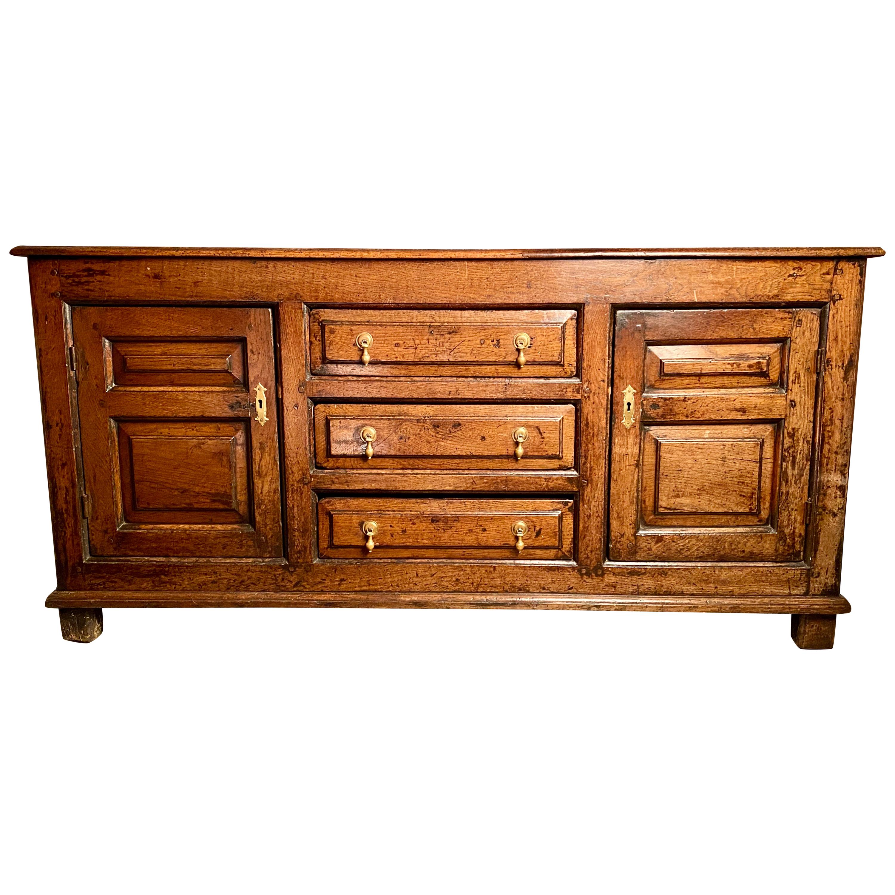 Small 18th Century Oak Welsh Dresser with Rack
