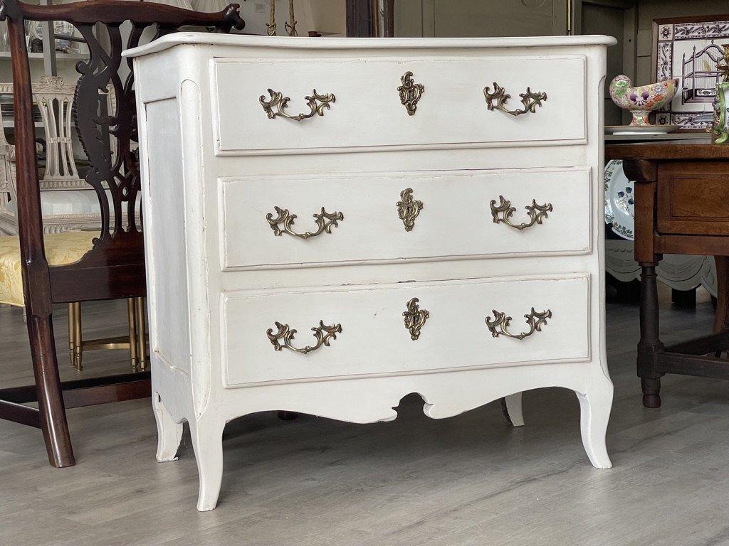 French Provincial Small 18th Century Painted French Walnut Commode Chest of Drawers