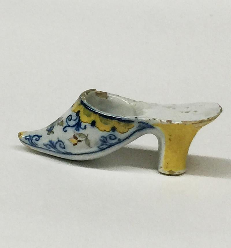 Dutch 18th Century Polychrome Earthenware Shoe Slippery, Makkum, the Netherlands For Sale