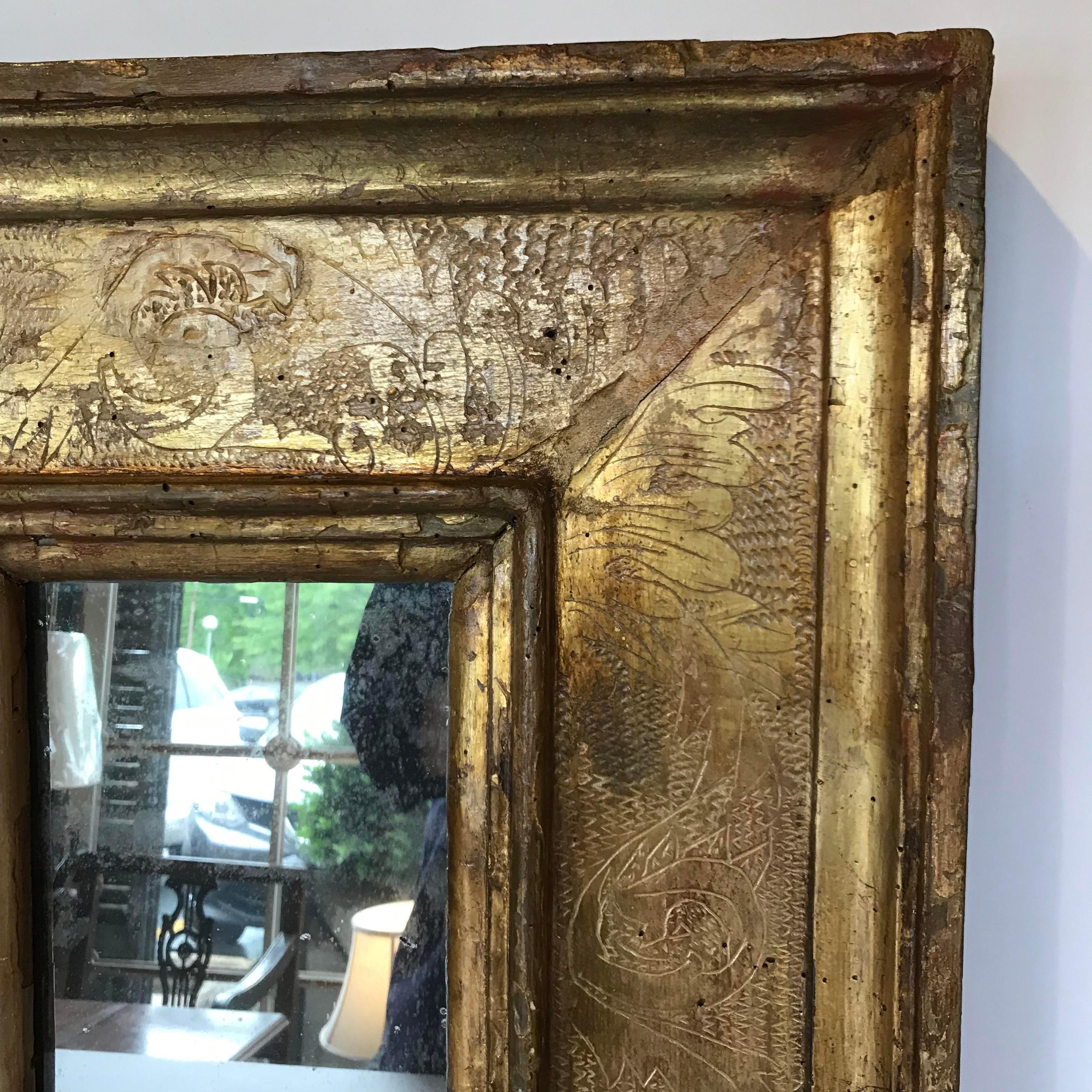 Italian Small 18th Century Rectangular Gilded Wall Mirror, Venice, Italy