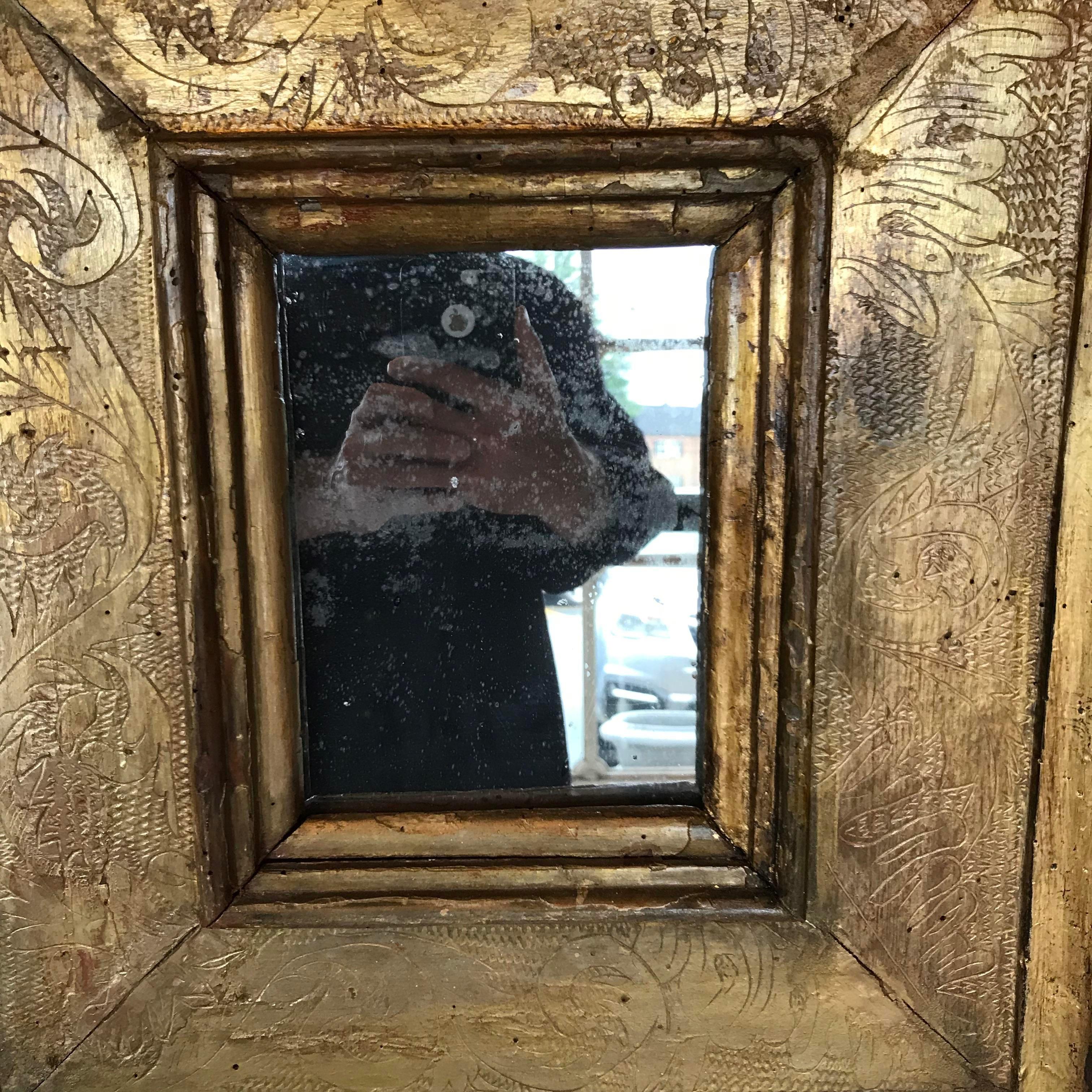 Gilt Small 18th Century Rectangular Gilded Wall Mirror, Venice, Italy