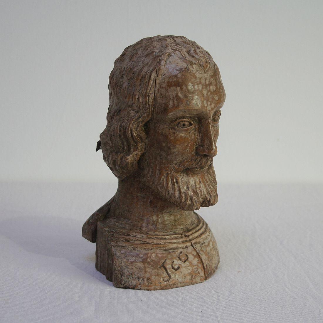 Hand-Carved Small 18th Century Spanish Reliquary Bust