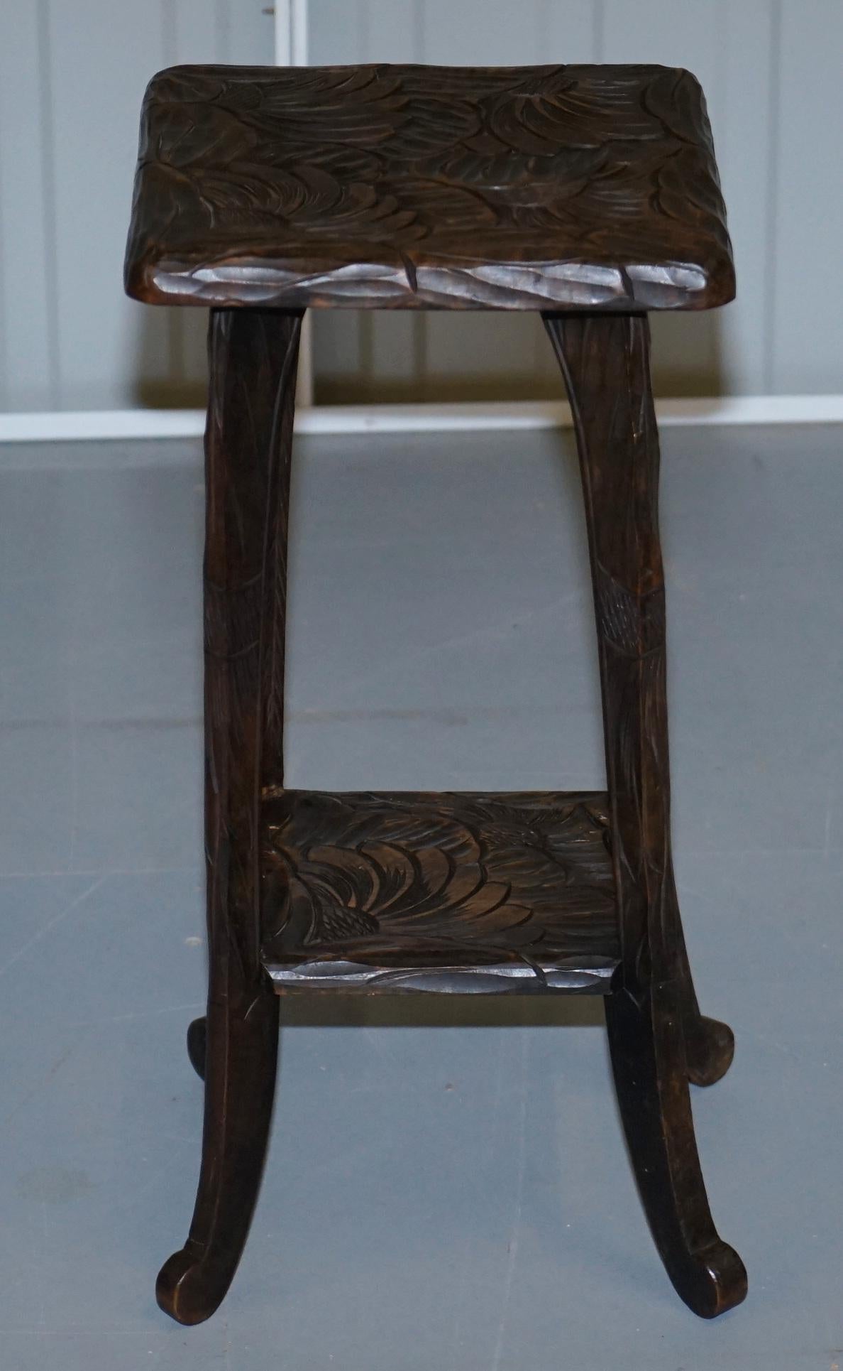 We are delighted to offer for sale this lovely large small Liberty’s London 1905 Japanese mahogany side table or jardinière plant pot stand table

A good looking piece, its hand carved from top to bottom with floral detailing, I have another of