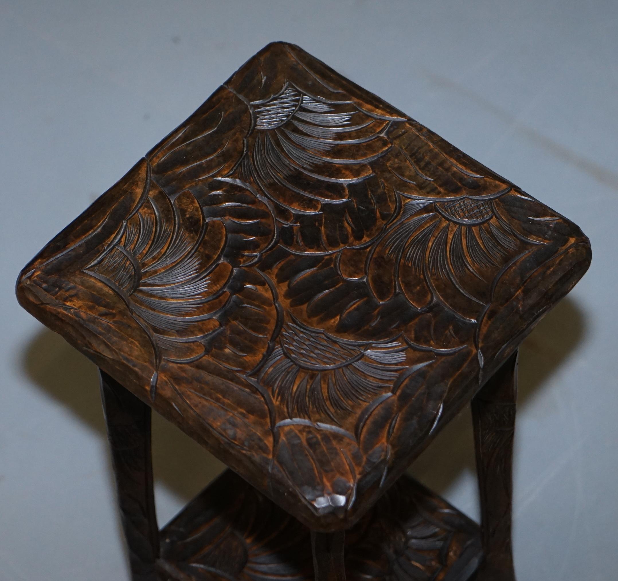 English Small 1905 Liberty's London Japanese Carved Side End Lamp Wine Table Jardinière