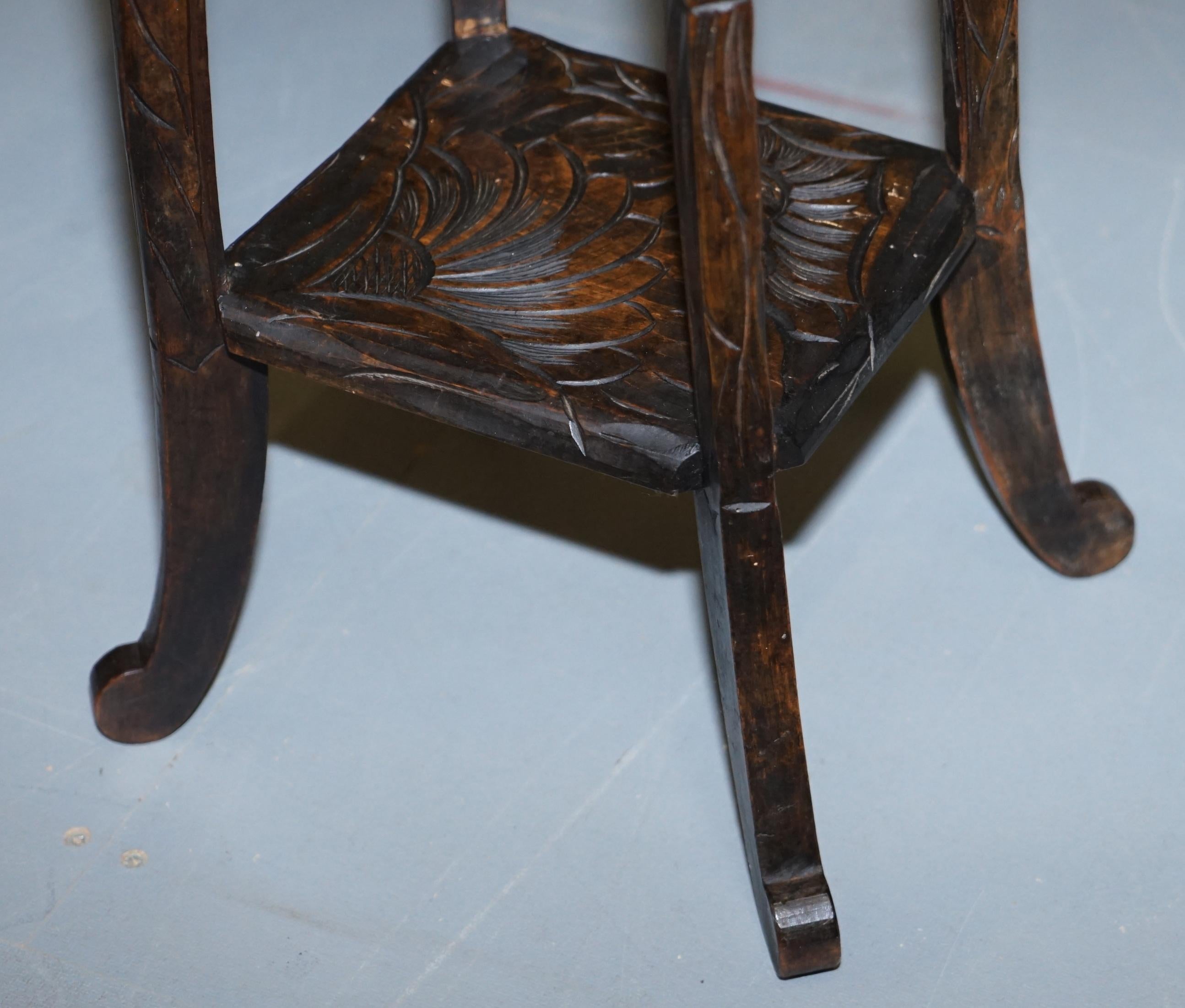 Early 20th Century Small 1905 Liberty's London Japanese Carved Side End Lamp Wine Table Jardinière
