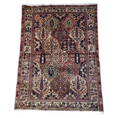 Small 1920's Bakhtiari, Garden Design - Tribal Persian Rug - Rust, Brown, & Navy