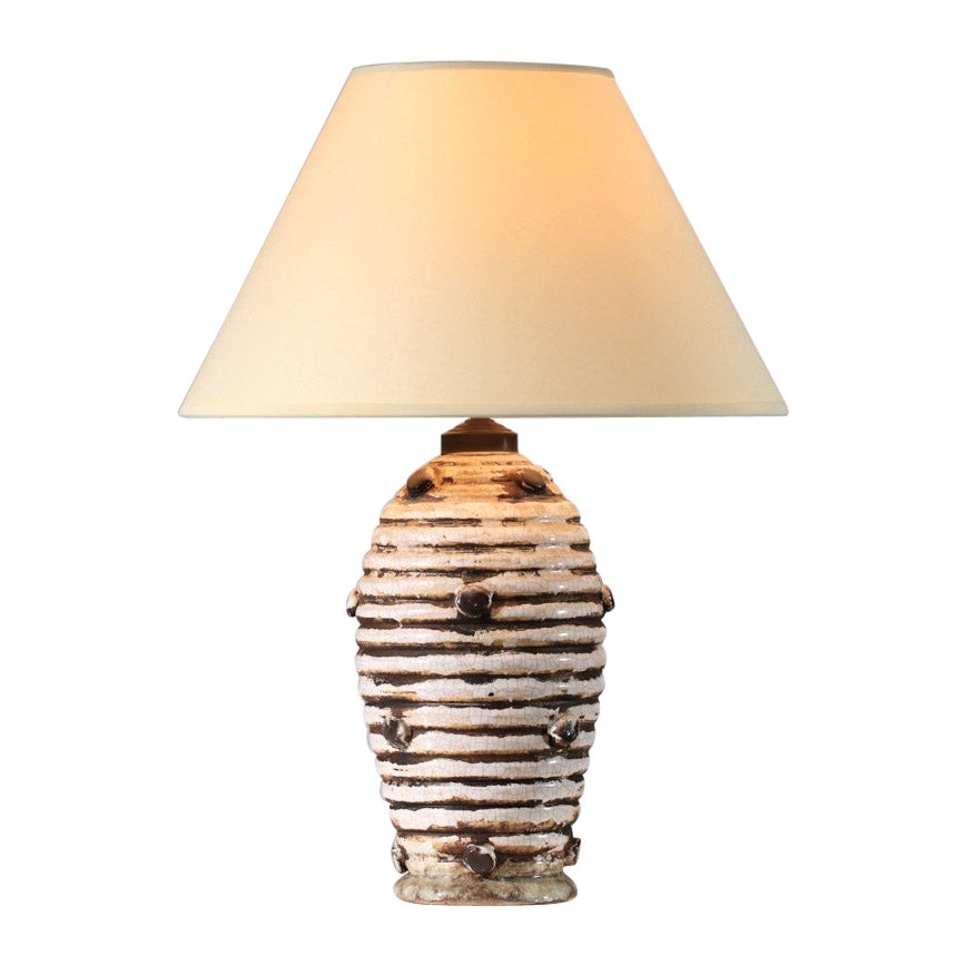 Piccola base per lampada in ceramica degli anni '30 nello stile di Jean Besnard - H260