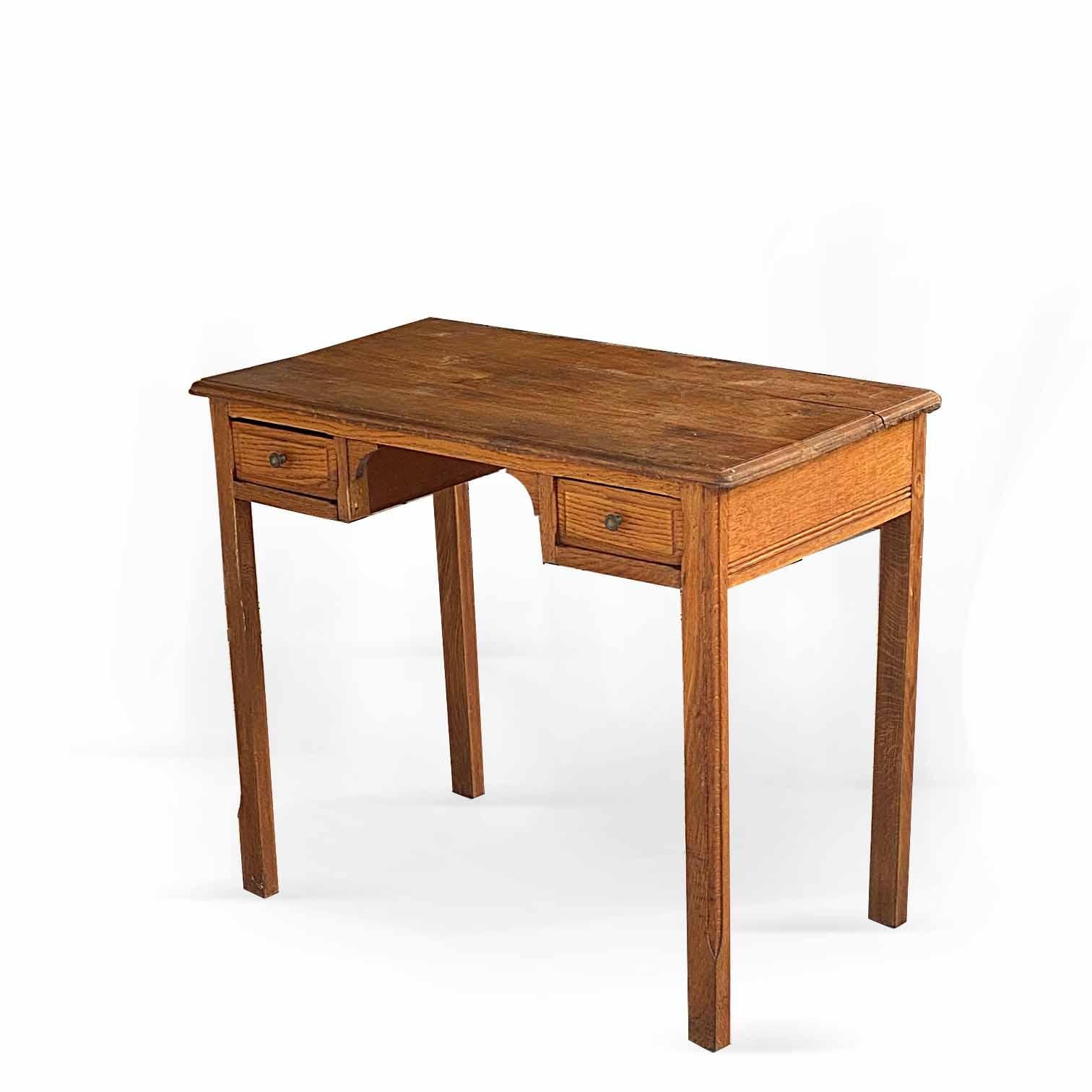 French Small 1940 Oak Desk from France 1940, in a Brown Color and Old Patina, 2 Drawers